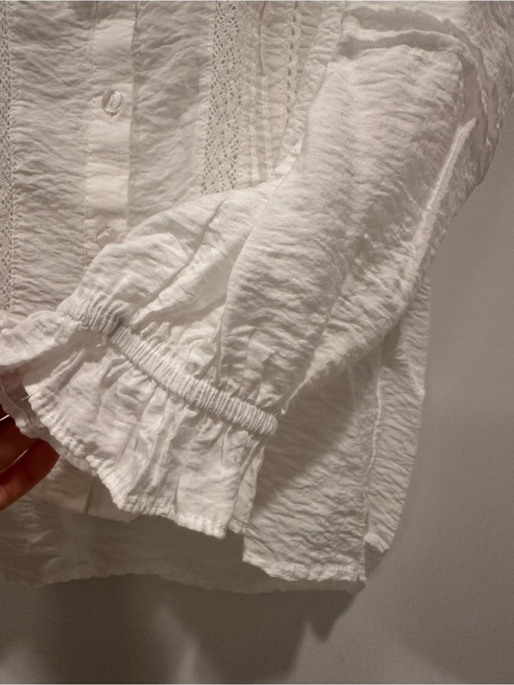 White Ruffled Button-Front Women's Blouse - Picture 3 of 4